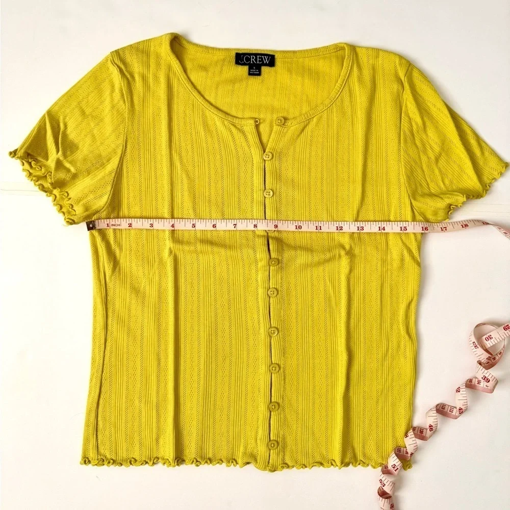 J.Crew Pointelle Cotton Knit Short Sleeve Cardigan Yellow Small